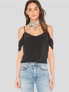 C Joie Adorlee Silk Women's Black Cold Shoulder Blouse Top Size Small